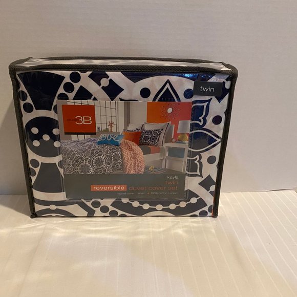 Twin Duvet Cover And Standard Sham Reversable 100% Cotton Orange And Blue NWT - Picture 3 of 3